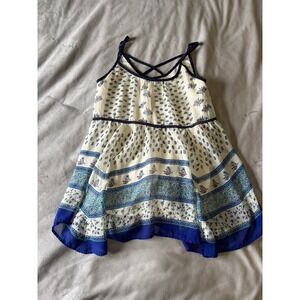 Staccato Blue White Paisley Boho Babydoll Camisole Top Small Criss Cross Back